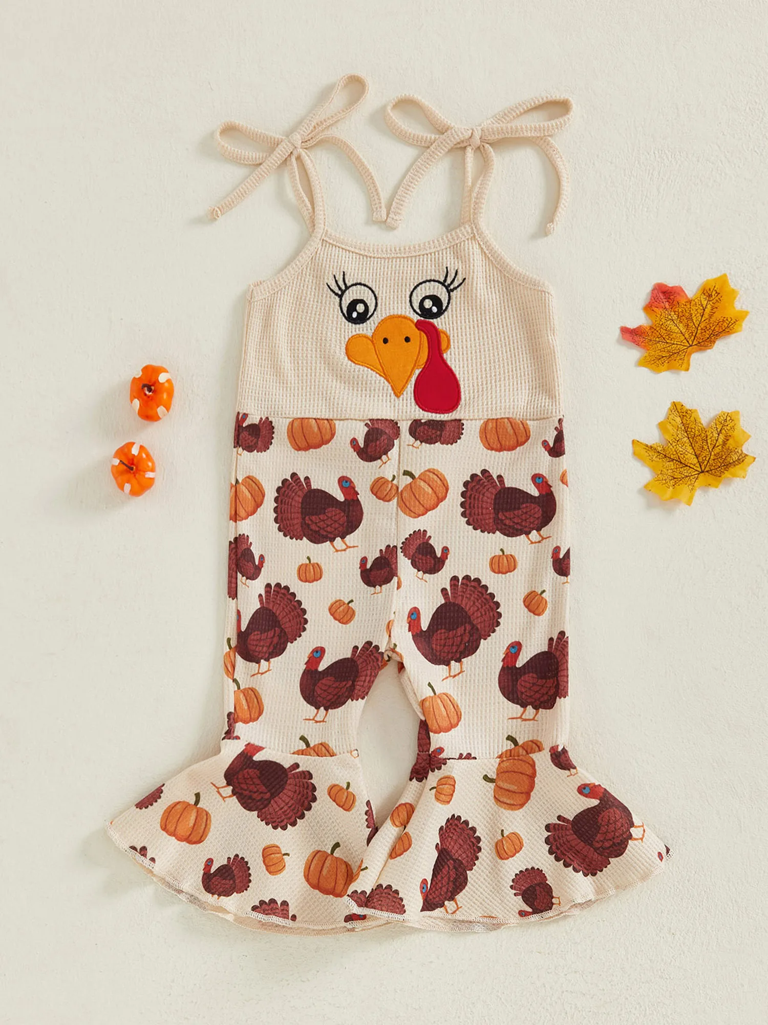 

Очаровательный осенний комбинезон для маленьких девочек с индейкой и принтом тыквы, милые бретельки с рюшами и свободным кроем для девочек