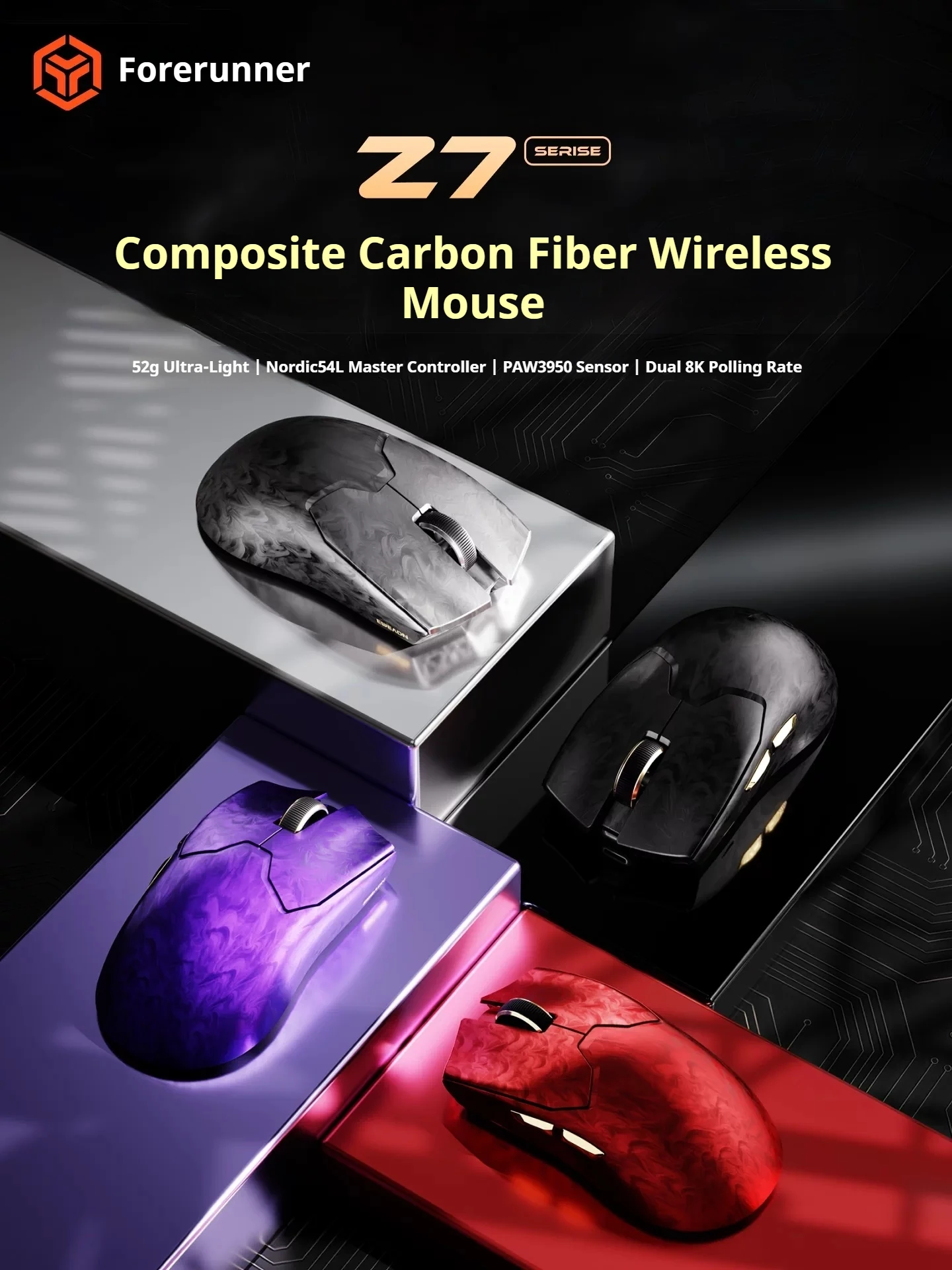 

EWEADN Z7 Wireless Gaming Mouse Composite Carbon Fiber 52G Ultra Lightweight Ergonomic For Small Medium Hands E Sports PC Gamers