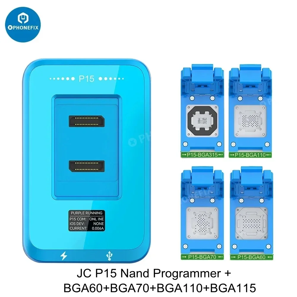 Jcid p15 nand programmierer mit bga315 bga110 bga70 bga60 modul für iphone 6-15 pro max ipad nand flash read write format reparatur