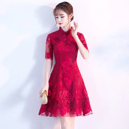 

Red Lace Mid-Sve ort Wedding Dr Sexy Chinese Gown for Marriage Proclamation New 2023 Slim-Fit Flag Robe