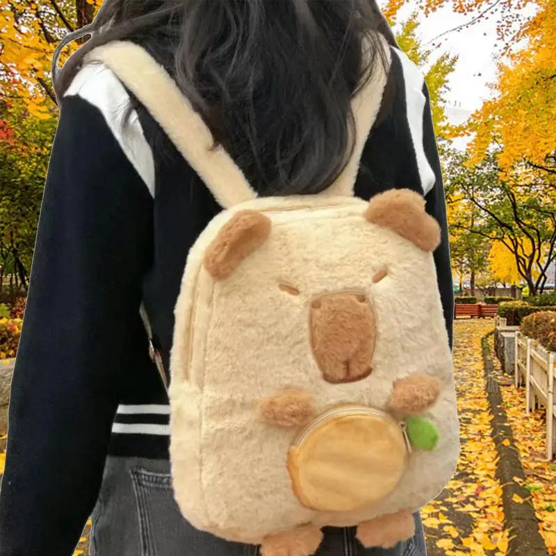 Capybara Pluche Schooltas Mode Cartoon Zacht Grappig Schattig Rugzak Dier Grote Capaciteit Gevuld Unisex Student Class Bag