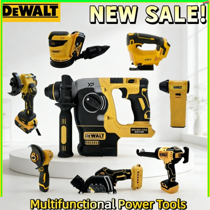 

Набор DeWalt: беспроводная угловая шлифмашина, резак, пистолет для герметика, насос для накачки, ударный молоток, шприц для смазки для аккумуляторных инструментов DeWalt.