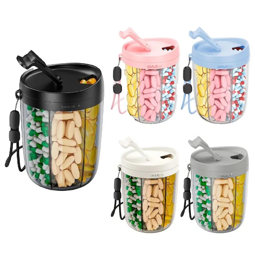 6 Compartments Pill Dispenser Wide Opening Plastic Pill Organizer Box Anti-Mix Design BPA-Free Pill Storage Bottle for Vitamin