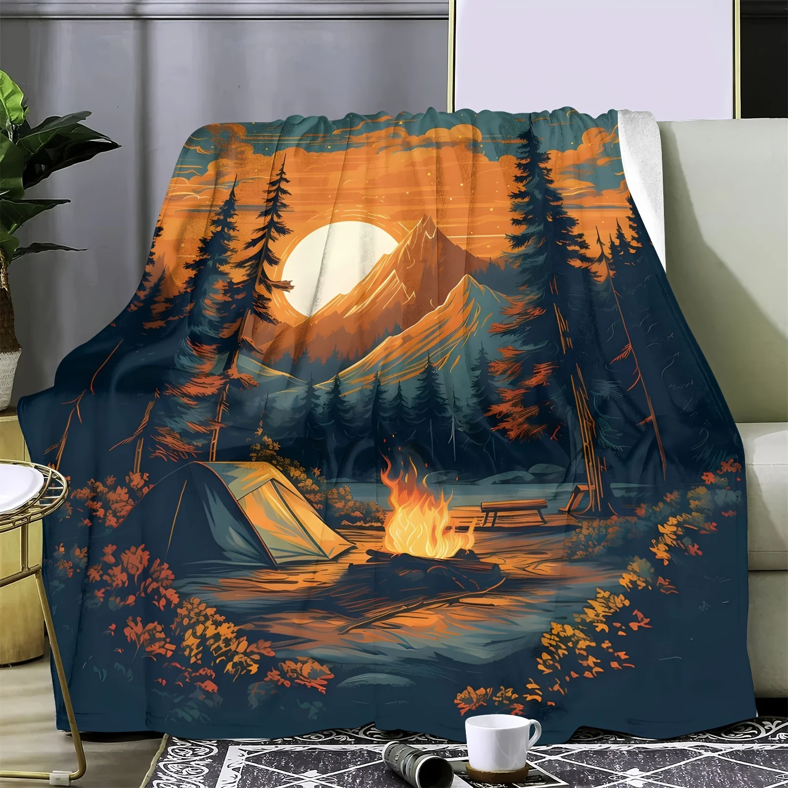 

Одеяло с 3D-сценой для кемпинга, мягкий флисовый плед для дивана-кровати, природный пейзаж, дизайн, идеальный подарок для любителей активного отдыха, уютный домашний декор