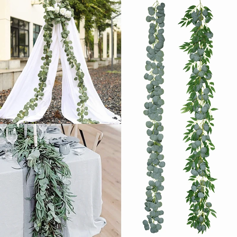 

Artificial Eucalyptus Garland Faux Eucalyptus Leaves Vines Wedding Backdrop Arch Home Room Garden Fake Plant Rattan Decorations