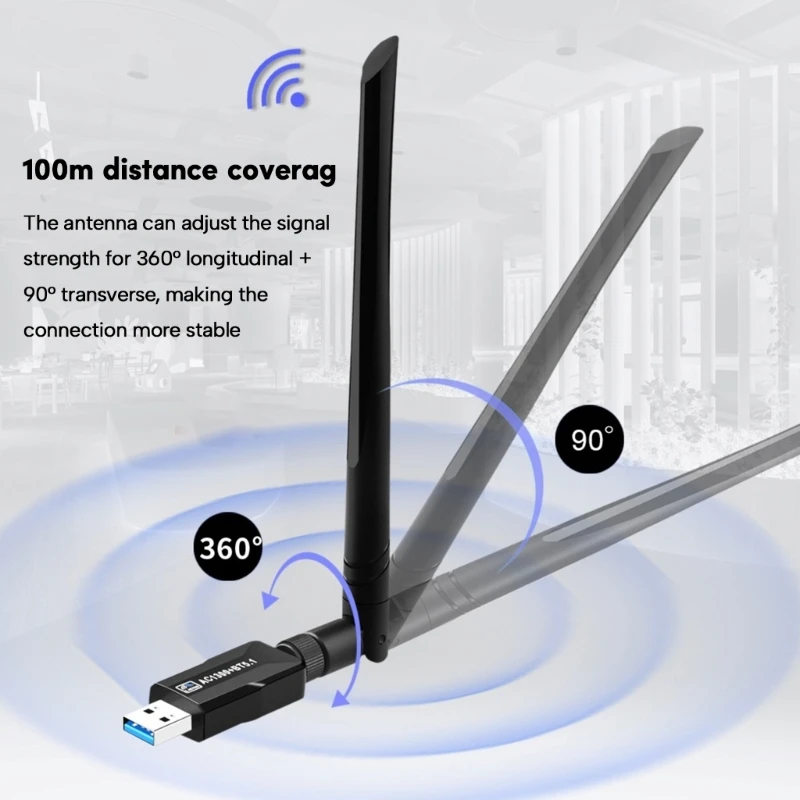 USB Wireless NetworkCard BT5.1 Receptor 1300Mbps Receptor 6DBi Antena HighGain