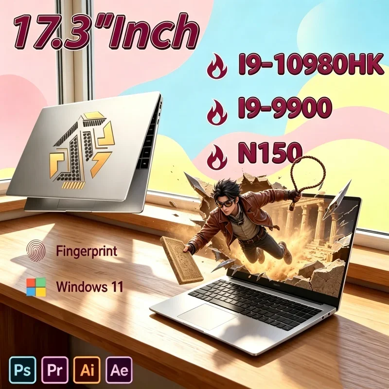 17.3 Inch Handy Laptop Intel Core I9‑10980HK/I9‑9900/N150 32GB RAM 1TB/2TB SSD Fingerprint Unlock Windows 11 Gaming Notebook