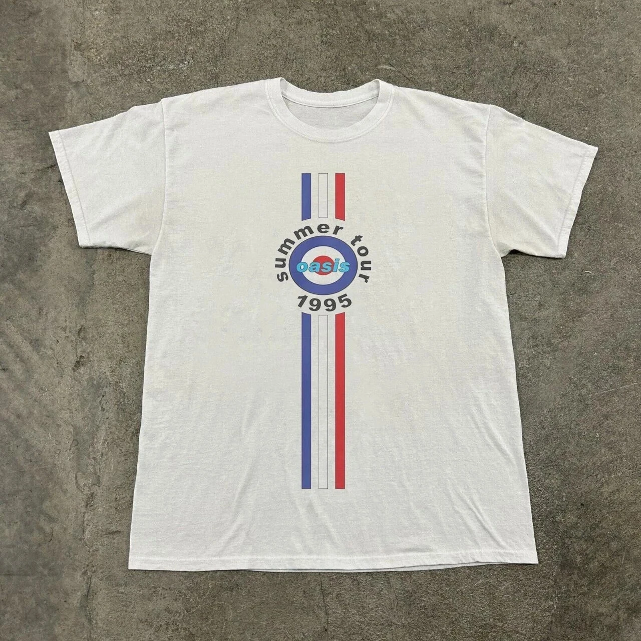 

Summer Rare Oasis 1995 Tour Stripes T-shirt, Unisex White Cotton T-Shirt Oversized Breathable Sweat-absorbing Versatile