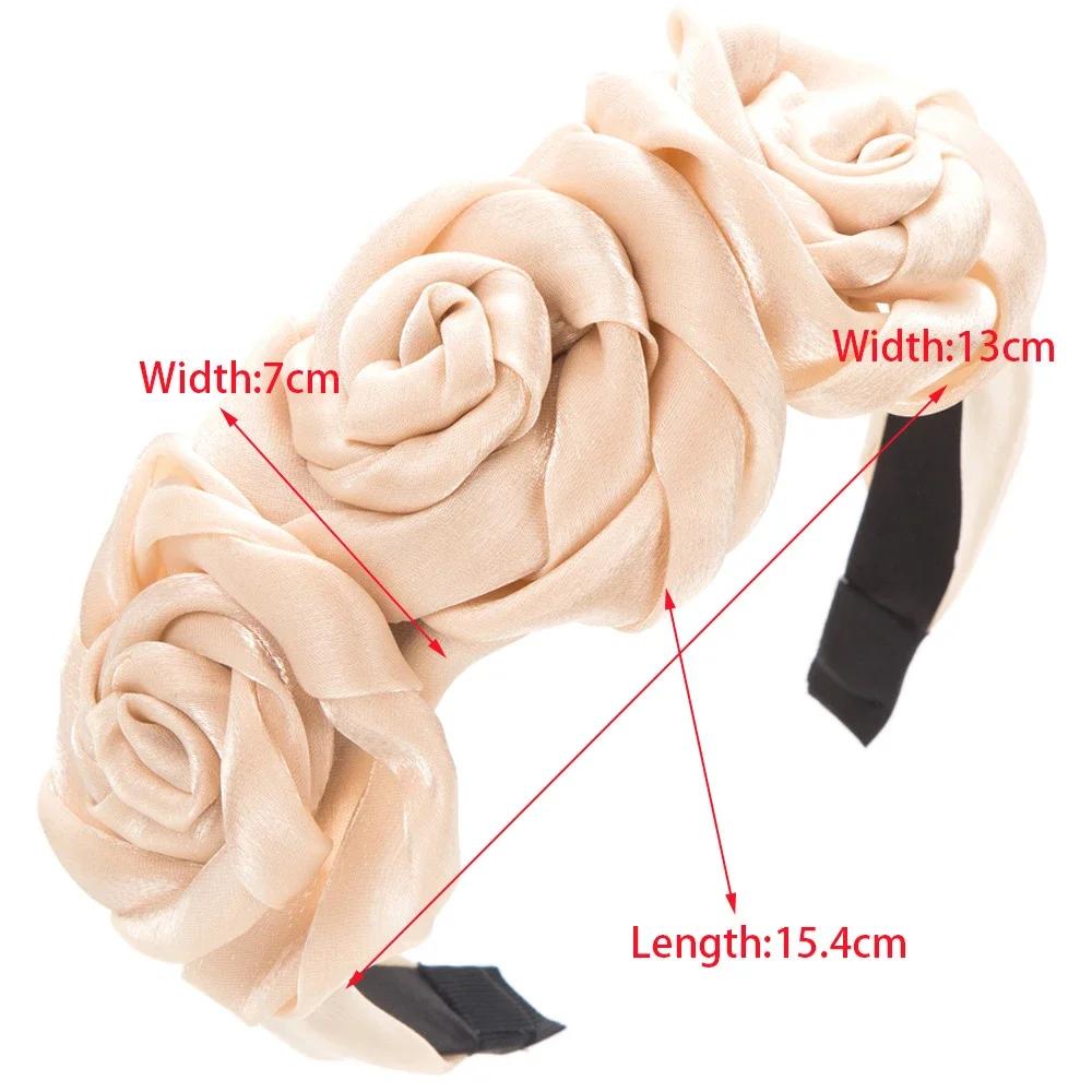 New Handmade Rose Headband with Smooth Yarn Wide Edge Pressed Hairband for Women  Fairy Style Personalized Party Hair Accessory