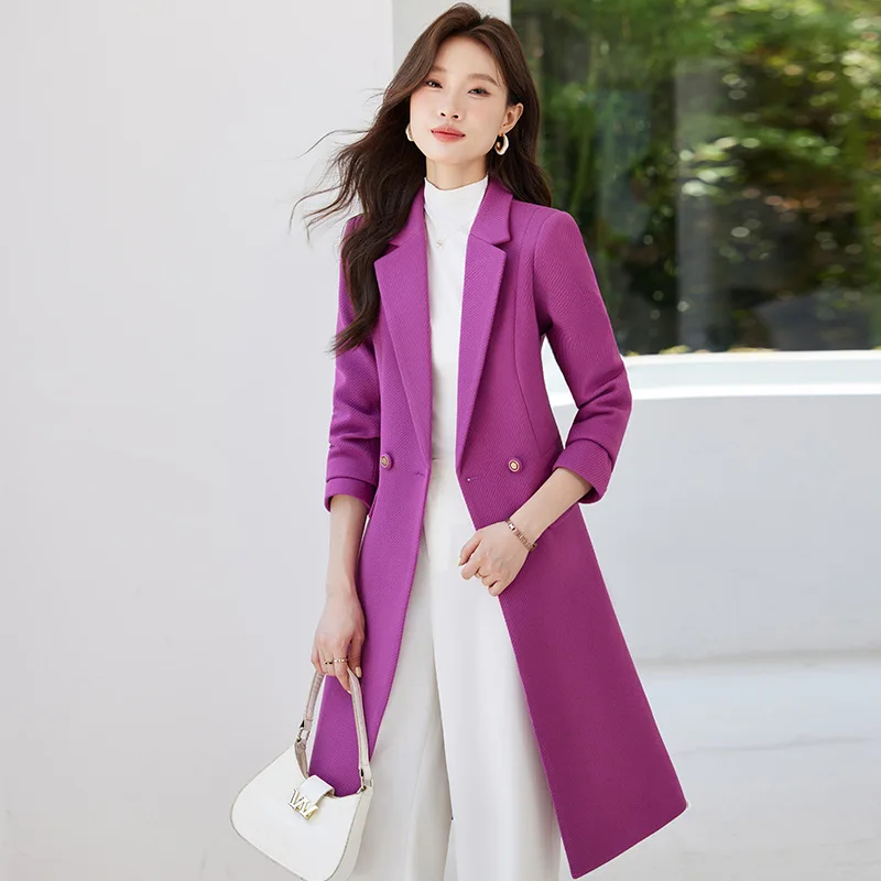 New Women Long Woolen Suit Jacket Autumn Winter Coat Ladies Office Wool Blazer Female Formal Thick Outerwear Suit Trench Coat