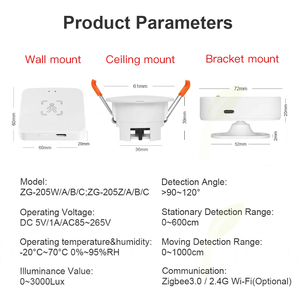 Tuya WiFi/ZigBee Smart Human Presence Detector MmWave 24G Radar Detection Motion Sensor for Home Security Energy Conservation