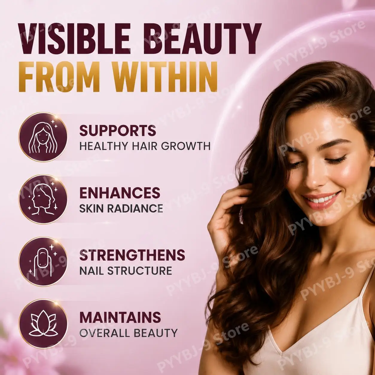 BushAid Hair Skin Nails Gummies with Vitamin Complex, Hair Growth Support for Healthy Hair, Glowing Skin & Stronger Nails, 60 CT