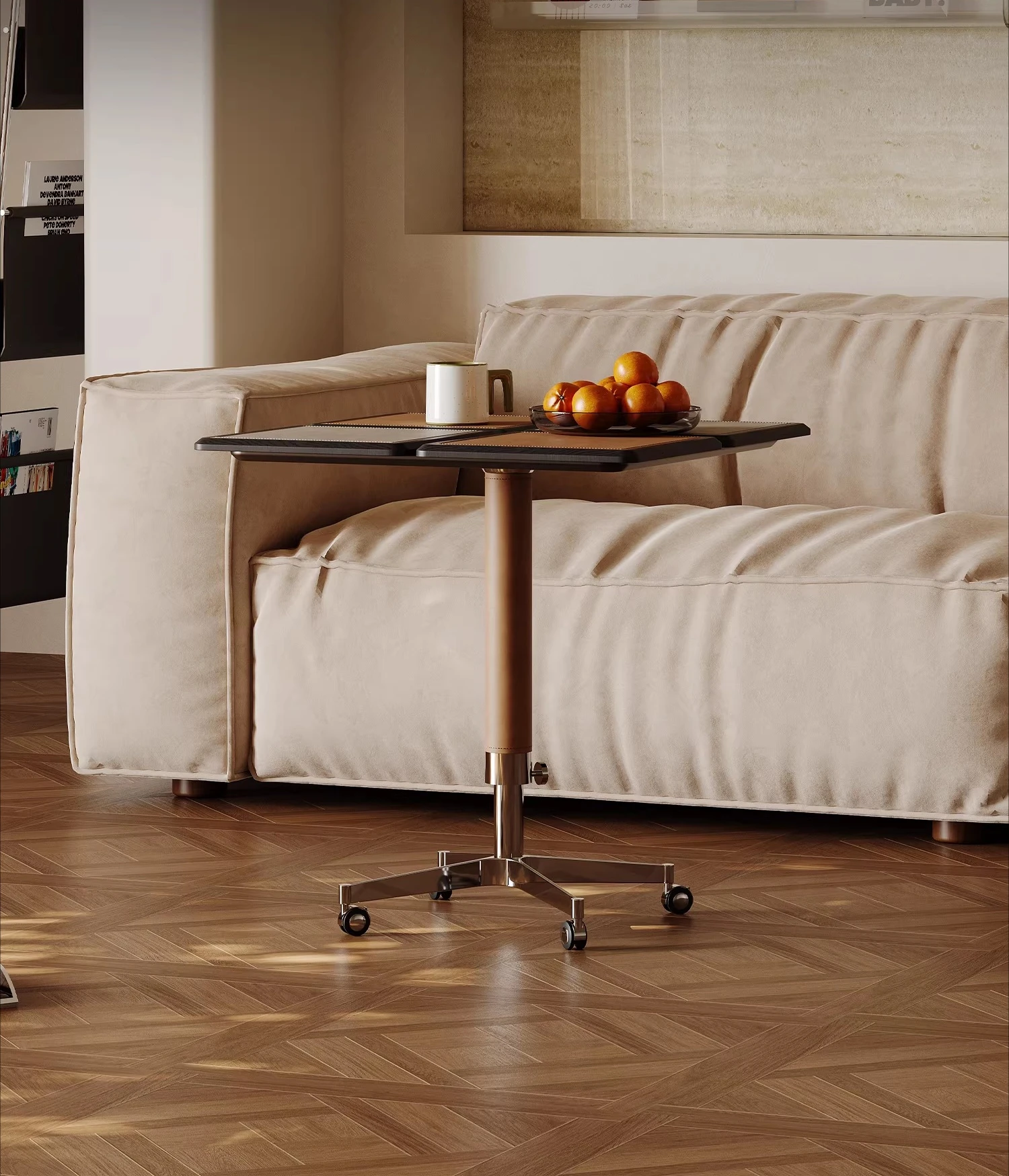 Medieval style trolley sofa side few living room household coffee table movable lifting square small dining table saddle leather