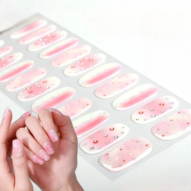 Gradient Color UV Free Self-adhesive Nail Stickers, Laser Checkered Flower Nail Stickers, Essential for Home DIY Nail Art