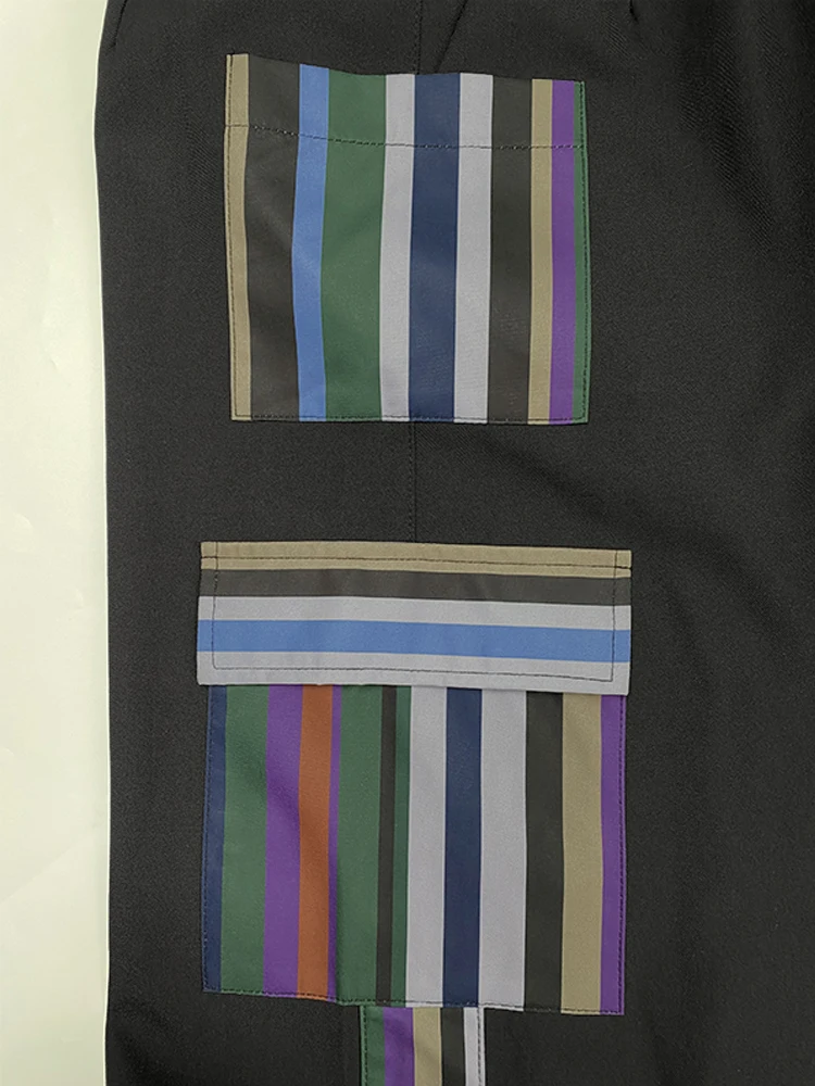 Уличные повседневные стильные крутые брюки для девочек, контрастные цветные брюки с карманами в полоску, низ, брюки для женщин, новинка 2023 года, одежда