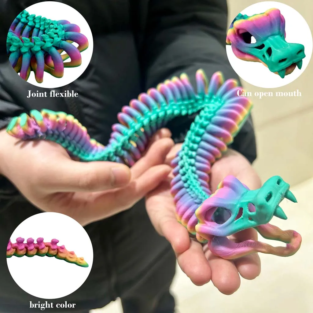 3D printed JOINT SNAKE statue, Flexible 3D Printed Animal, Colorful Figurine statue, Gifts, 53cm/20.87in, 36cm/14.17in