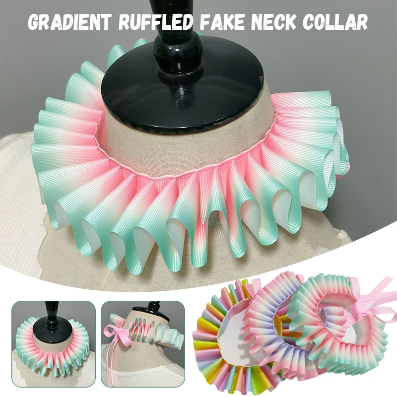 

Gradient Fake Collar Renaissance Ruffled Neck Collar Clown Cosplay Choker Stage Performance Costume Accessories Photography Prop