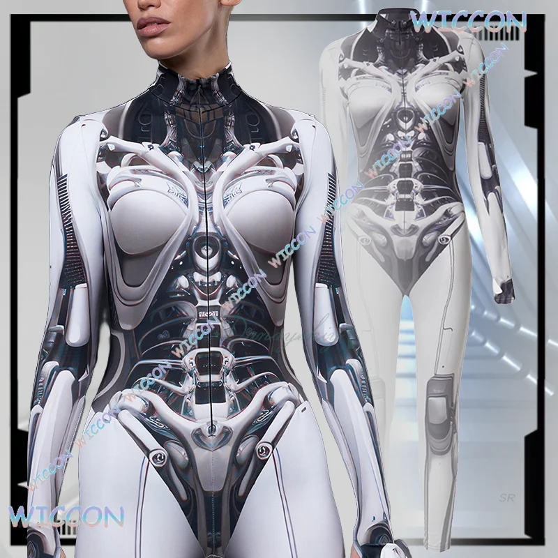 

Mag/Cyberpunk Robot Cosplay Costume Women Bodysuit Mechanical Core Visual 3D Clothes For Halloween Party Carnival Suit Props
