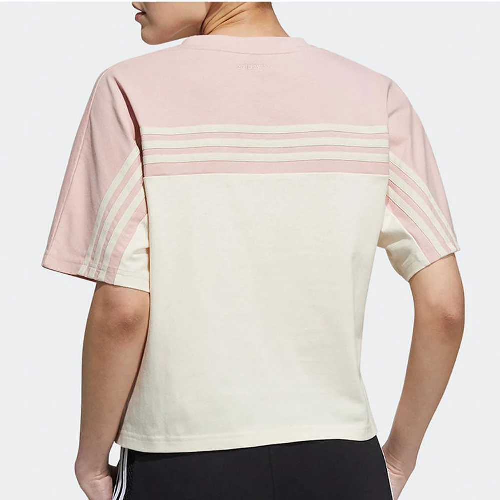 Adidas Stylish and Versatile Short - sleeve T - shirt. The Pink - and - White Color Scheme is Gentle and Eye - catching