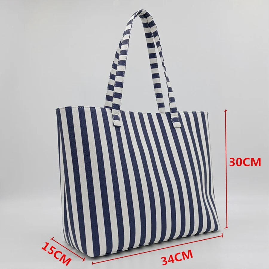 Sac fourre-tout à rayures verticales pour femmes, grande capacité, cuir PU chic, sac à bandoulière simple, mode décontractée, sac commPiedmont rose/bleu