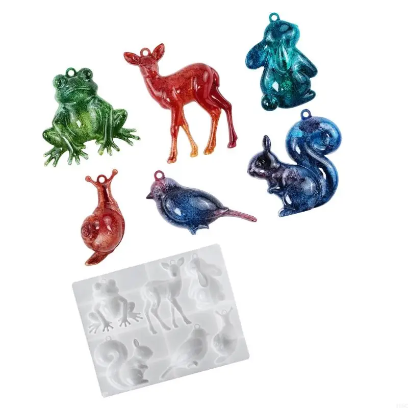 195C Handmade Resin Animal Keychain Mould Frogs Deer Bird Squirrel Silicone Craft Set For Jewelry