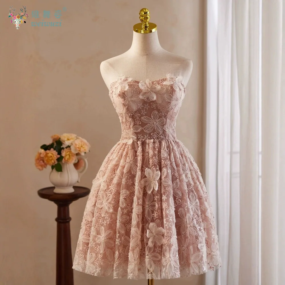 

Sweet Pink High Waisted Evening Dresses with Three-dimensional Flower Embroidery Sequins and Bead Embroidery Evening Dresses