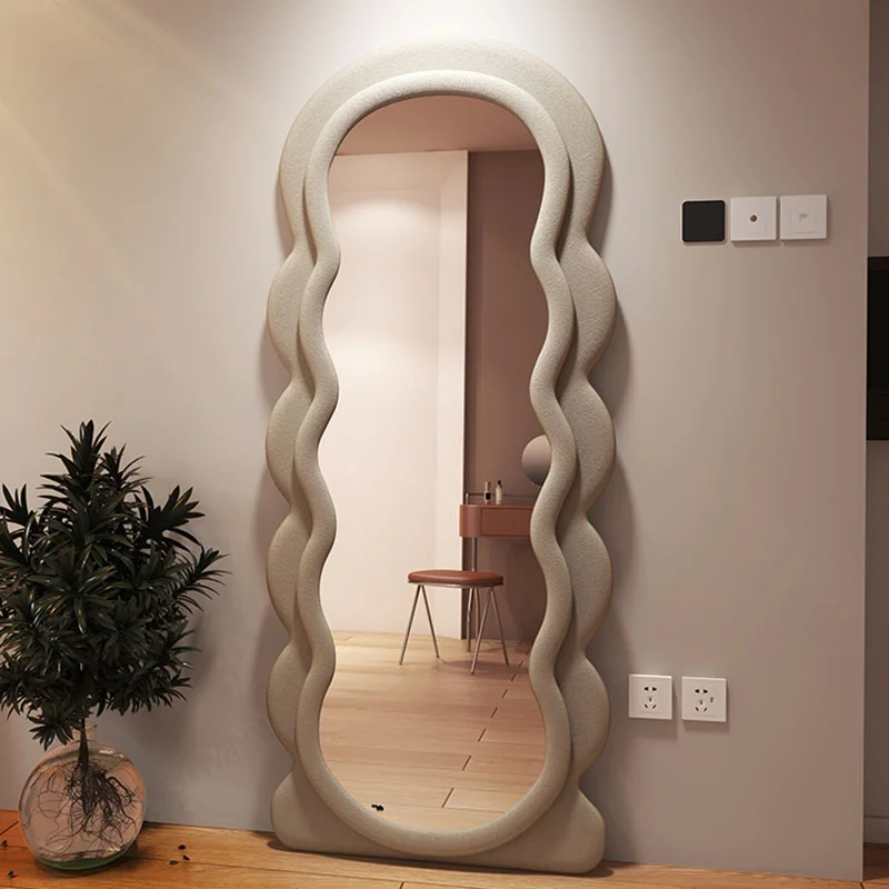 Irregular Aesthetic Full Body Mirror Floor Wavy Large Cute Standing Mirror Bedroom Long Miroir Mural Home Decor Comfort