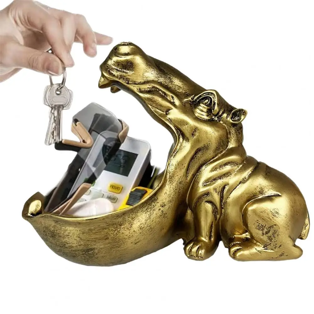 Hippopotamus Accent Piece Resin Hippo Statue Figurine Smell Proof Ashtray Set for Home Office Decor Unique Key Bowl for Room