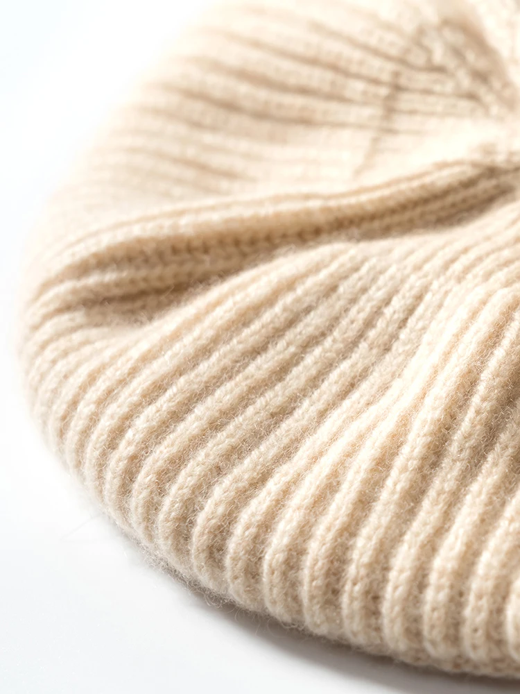 Cashmere Knitted Beret Women 35% Cashmere Brioche Thick Fisherman Rib Cap Casual Soft Beanie Wool Winter Warm Hat Real Natural