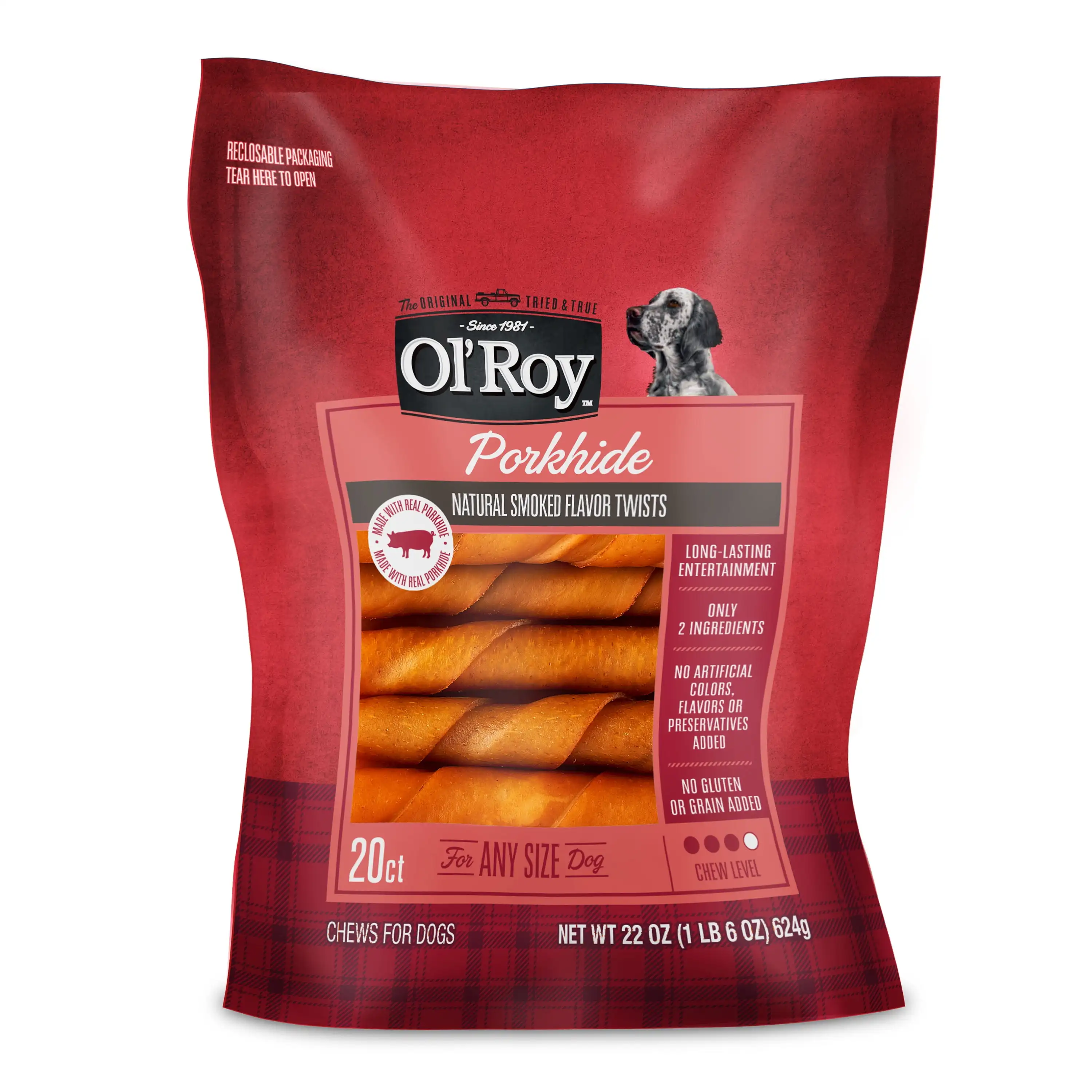 

Porkhide натуральные дымчатые скрученные вкусы, 22 унции, 20 штук, сухой