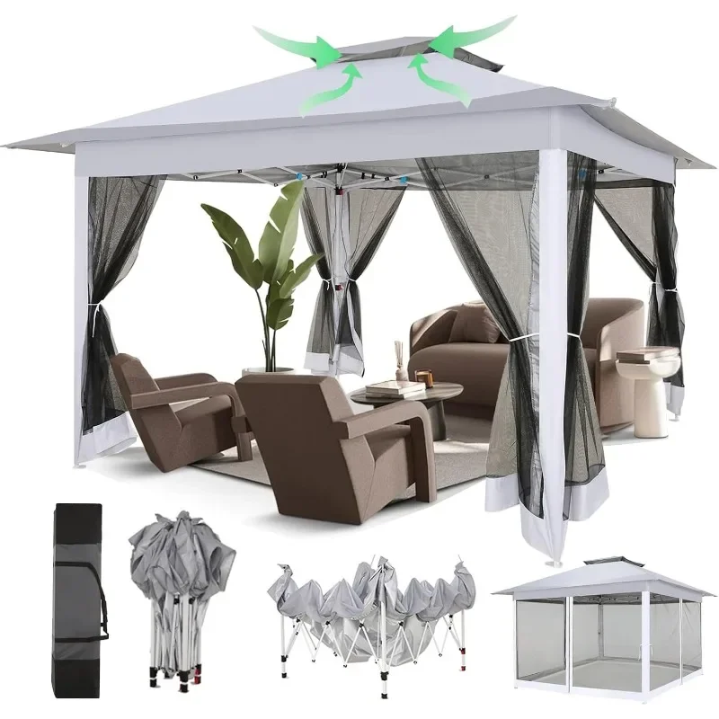 

COBIZI 12x12 Pop Up Gazebo Canopy Tent Easy Up Outdoor Gazebo Waterproof Upgrade Portable with Mosquito Nettings