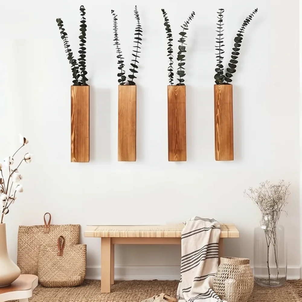 Wooden Floating Shelf Wall Mounted Organizer For Dry Flower Arrangement Simple Style Decorative Storage Rack Home