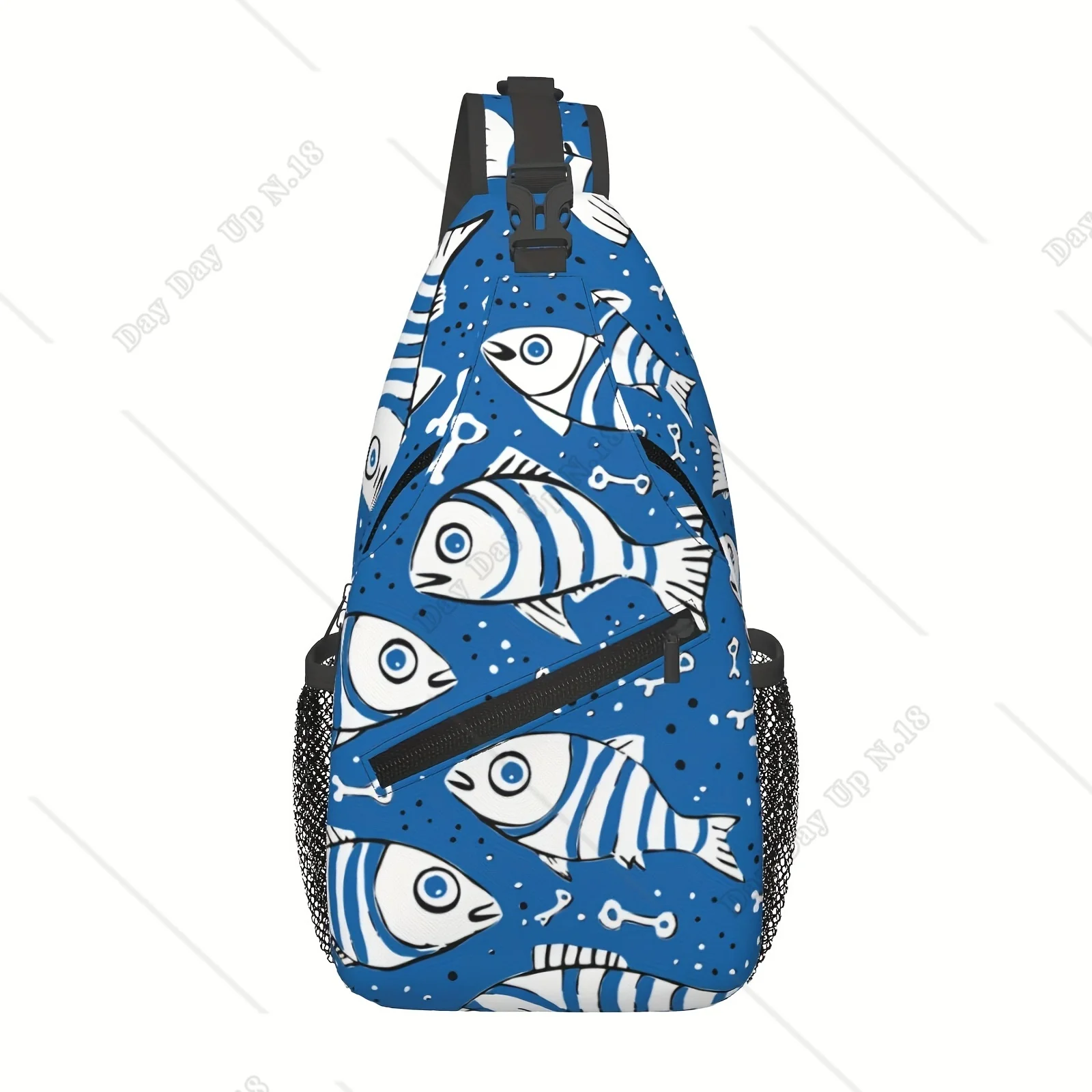 

Crossbody Chest Bag Hiking Backpack Blue Style Cartoon Fish Shoulder Bag Folding Large Capacity Fashion Durable