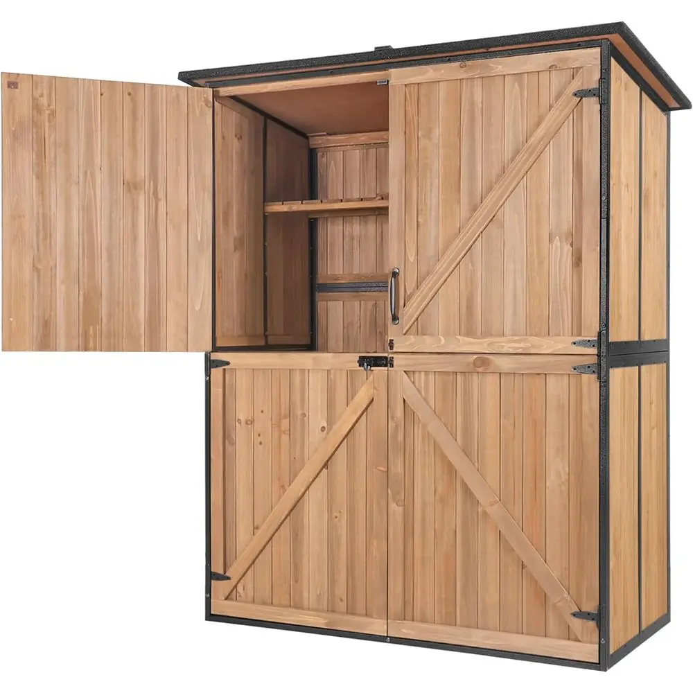 

Прочный металлический садовый сарай, большой деревянный шкаф для хранения с регулируемыми полками, идеально подходит для использования в саду и на патио.