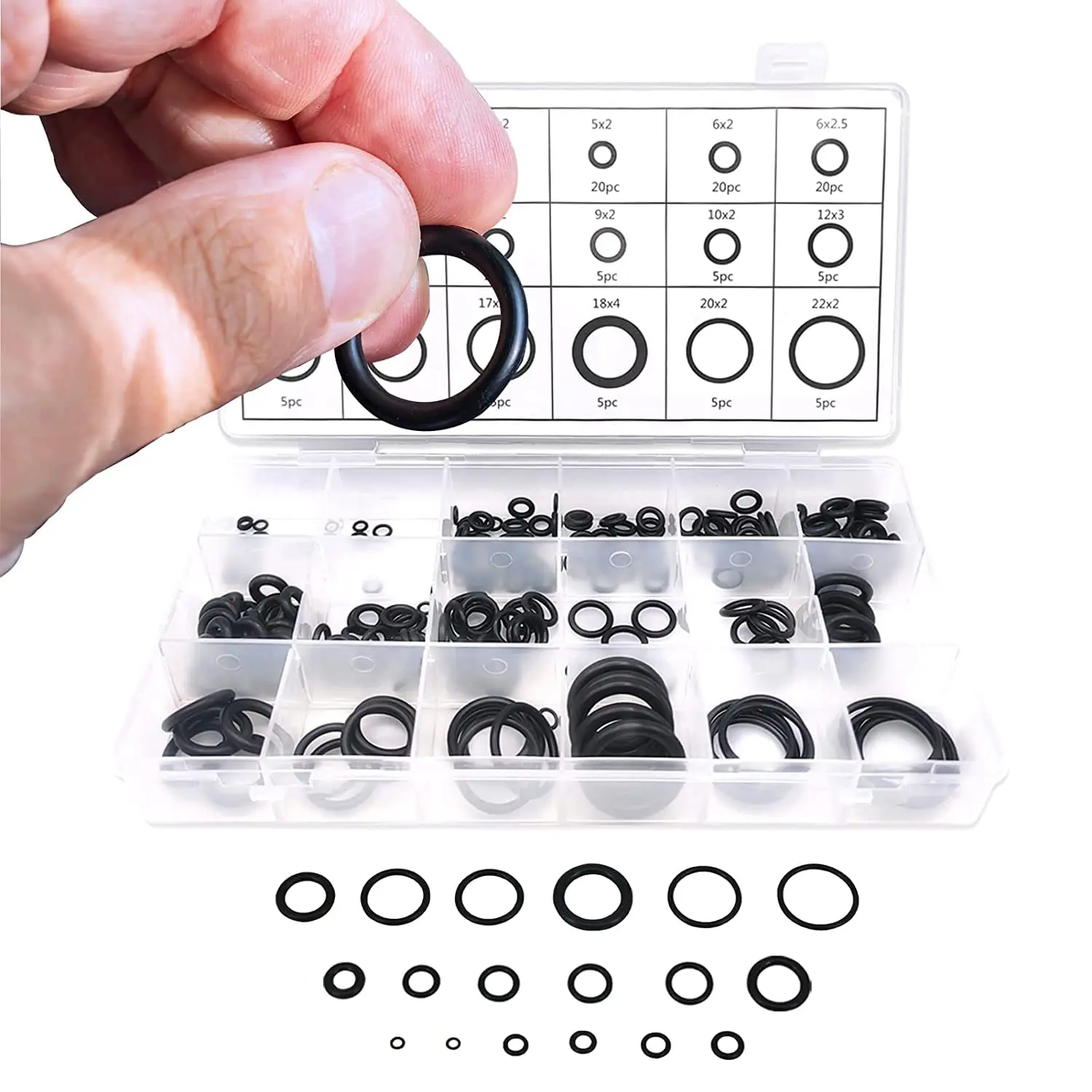 225PCS NBR O Ring Gasket OD 4-22mm Nitrile Butadiene Rubber Spacer Oil Resistance Washer Round Shape Black Sealing Washer