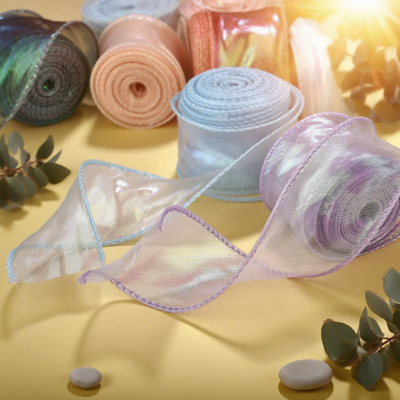 10Yards Fishtail Organza Ribbon Reflective Iridescent Wavy Edge Ribbon for Gift Wrapping DIY Bow Bouquet Voile Ribbons