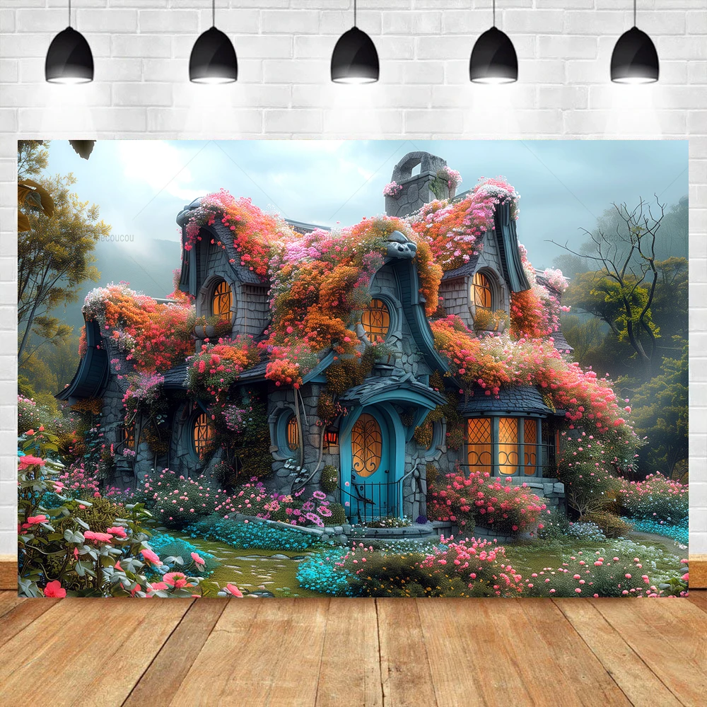 Fairy Tale Forest Mushroom Background Magic Fantasy Jungle Wonderland Mushroom House Baby Birthday Photography Background Props