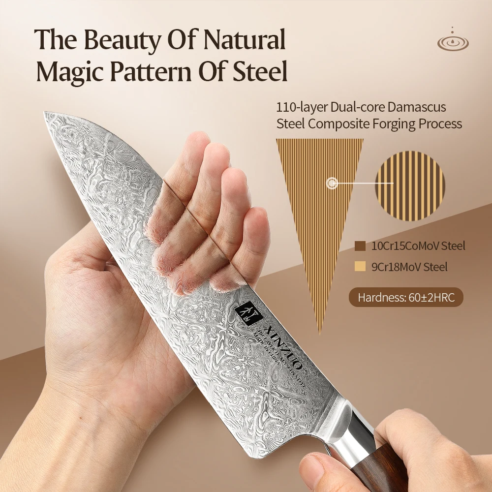 XINZUO 1/2/3/5pcs Kitchen Knives Set 110 Layers Damascus Steel Perfect Sharp Blade Chef Bread Santoku Utility Paring Knife