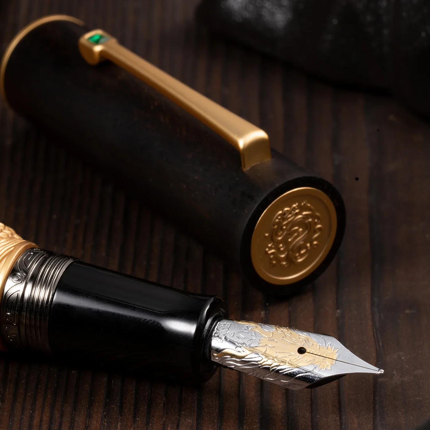 Hongdian N24 Dragon Year Limited Fountain Pen EF/F Nib,  Golden Stereoscopic Carving Writing Gift Pen