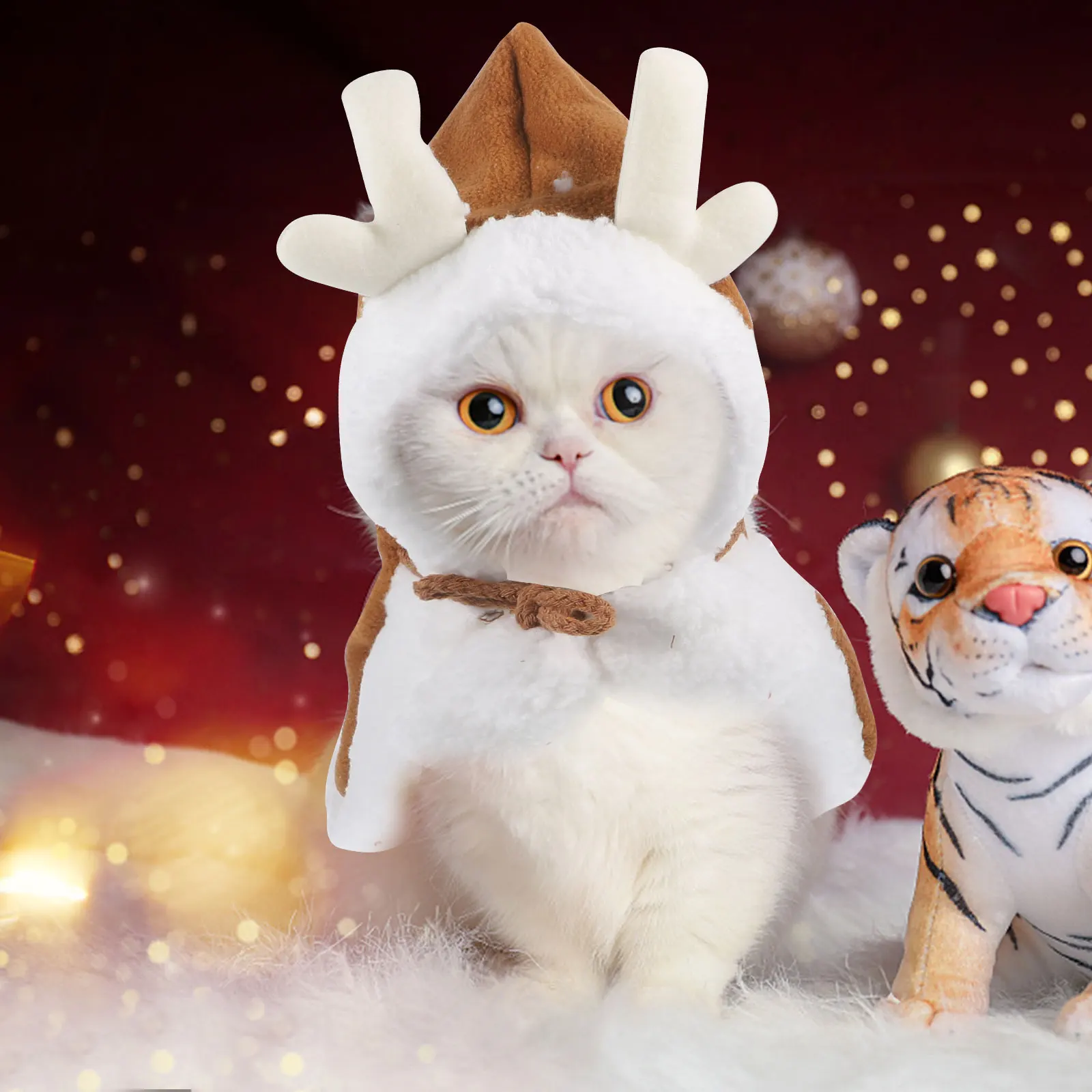 

Red Snowflake Xmas Cat Cloak Comfortable Pet Costume Festival Dog Cape Reusable Adjustable Dog Cape Outdoor Clothing
