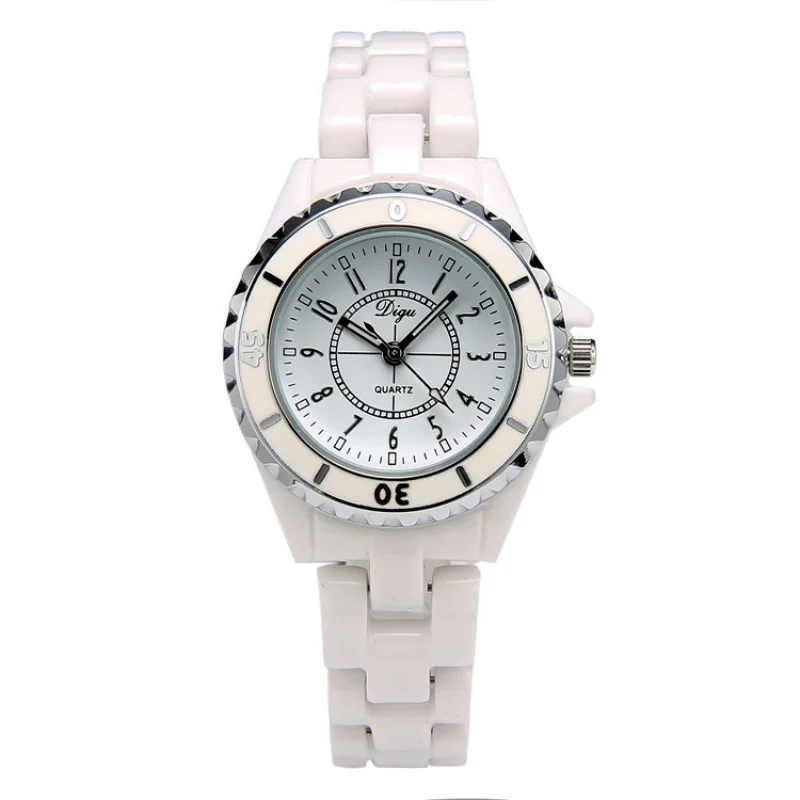 Reloj de cuarzo luminoso para mujer, reloj de cerámica blanca, resistente al agua, estilo coreano clásico, informal, Simple y elegante