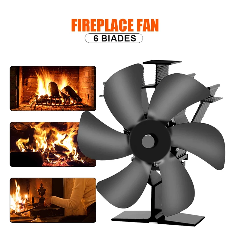Ventilatore per camino a 6 foglie, distribuzione del calore efficiente per la casa calda invernale Ventilatore per camino invernale Ventilatore per stufa a caldo ecologico silenzioso nero