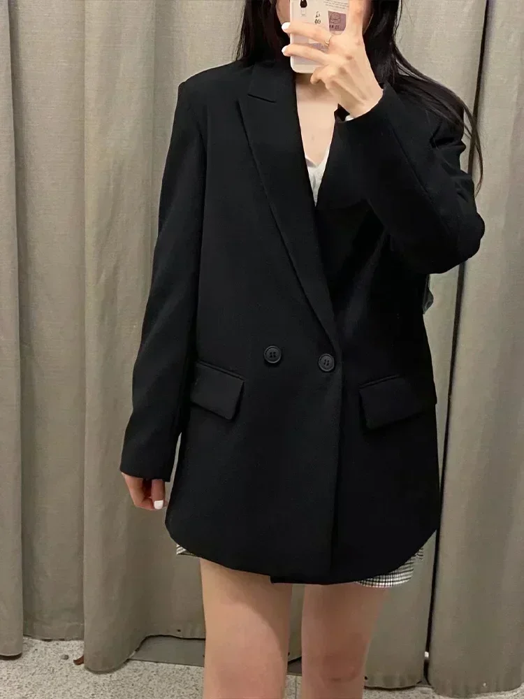 Women 2022 New Fashion Double Breasted Plus Size Blazer Coat Vintage Long Sleeve Pockets Female Outerwear Chic