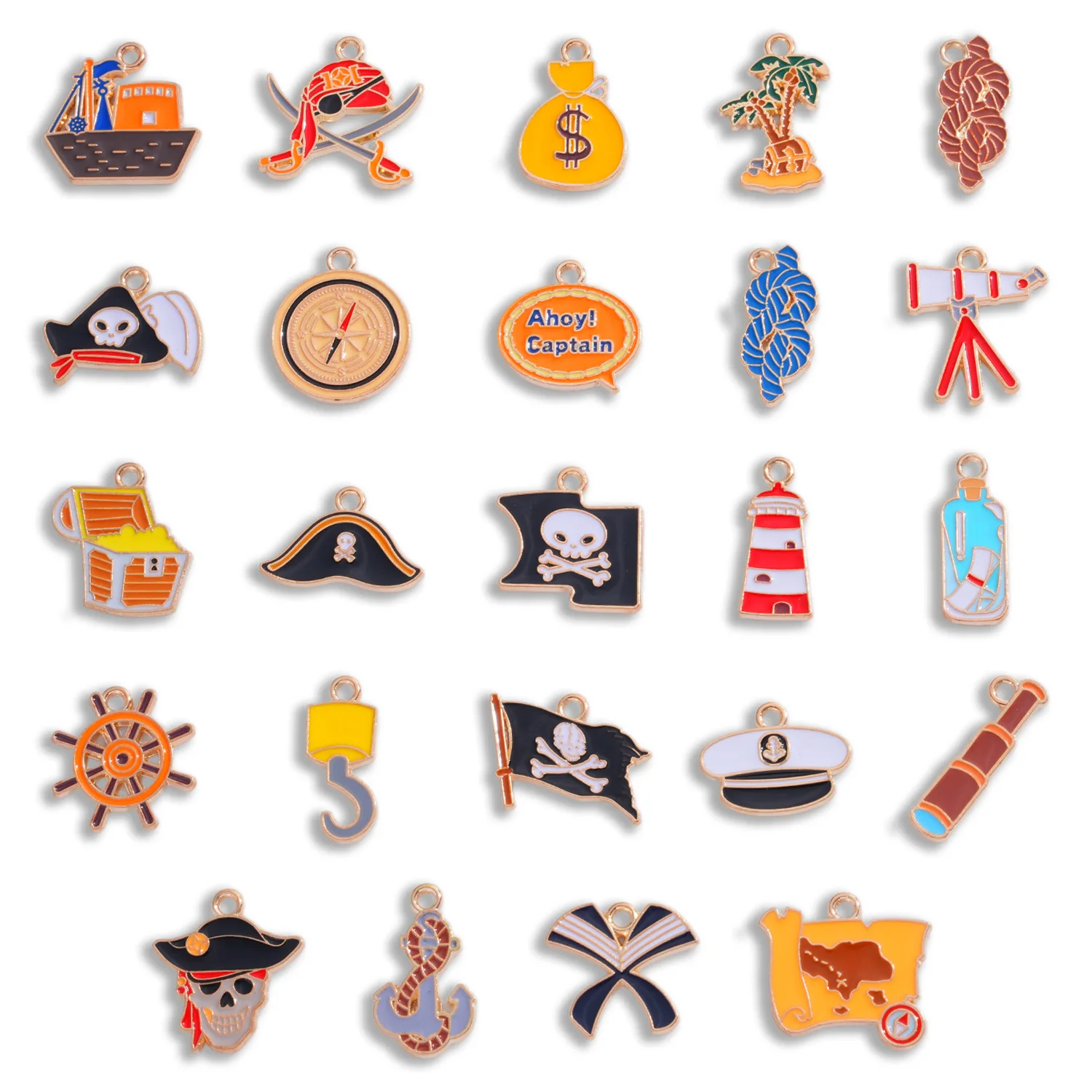 Crossborder New Arrival Ocean Pirate Theme Oil Drip Charm DIY Alloy Accessories for Necklace Keychain Pendant