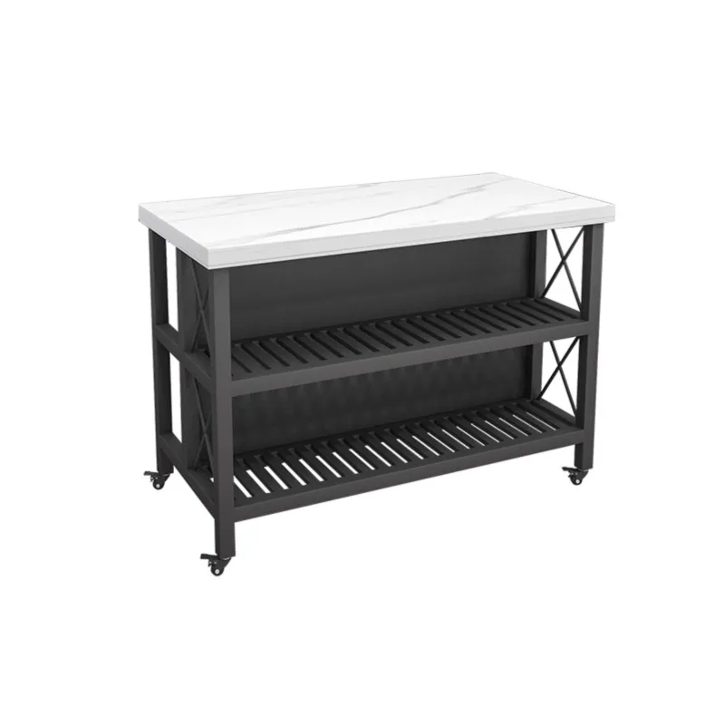 

Kitchen open marble dining side cabinet, island table cooking operation , movable living room bar storage
