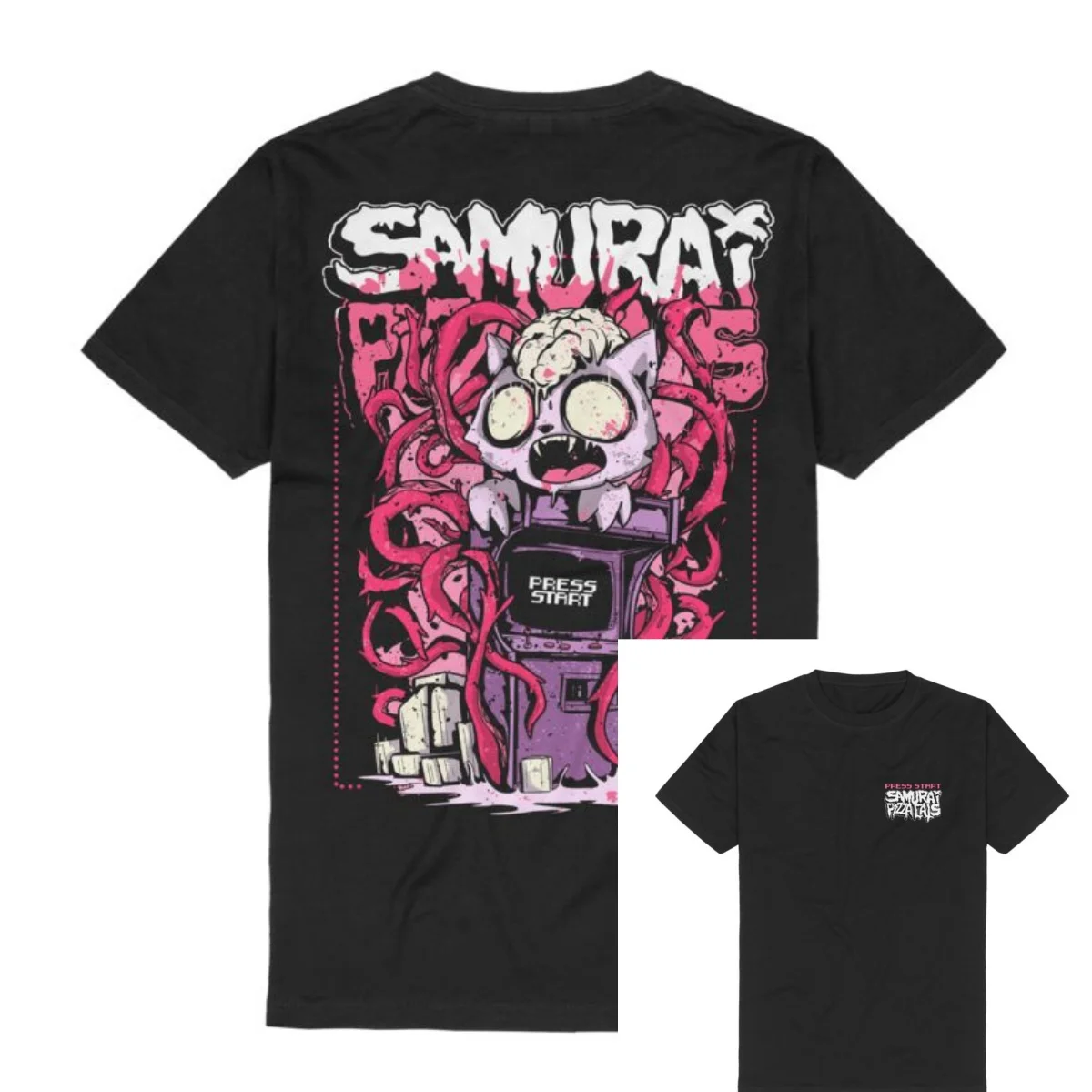 Arcade Cat  Samurai Pizza Cats T-Shirt Men Women Metal Rock Band Graphic Tee 100% Cotton Summer Streetwear Top