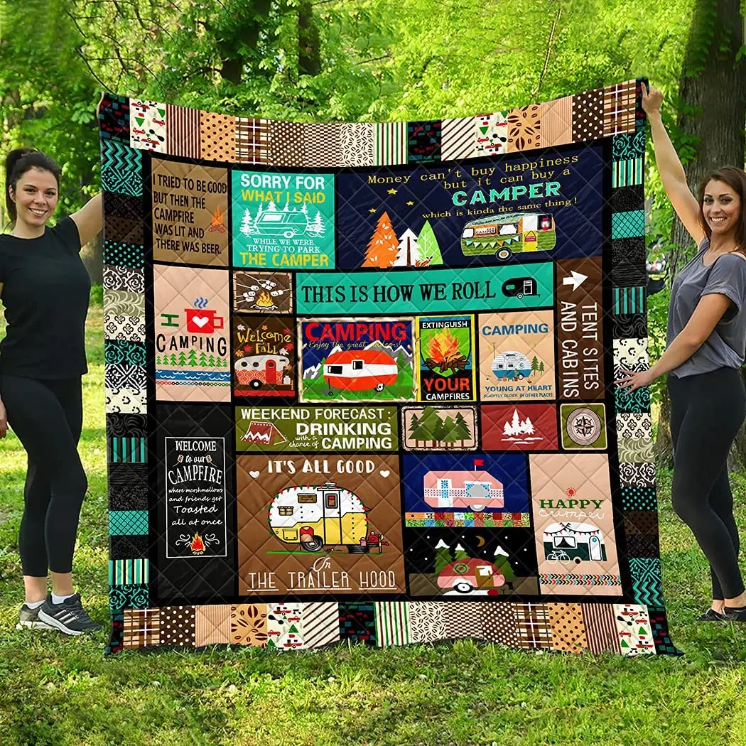 Camper Bus Quilt Pattern Blankets Quilted Customized Adult Kids All Season Warm Quilt Blanket for Bed Sofa Throw Bedding Cover