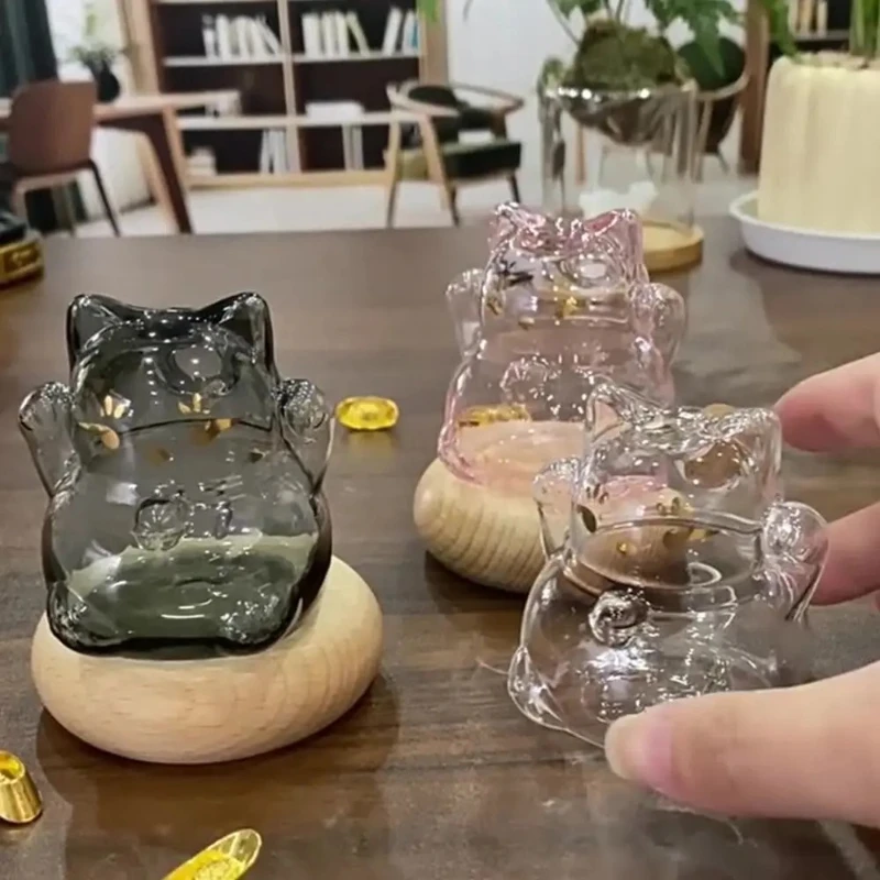 New Lucky Cat Cat Piggy Bank Portable Transparent Gold Melon Seeds Storage Bottles High Borosilicate Wishing Bottle