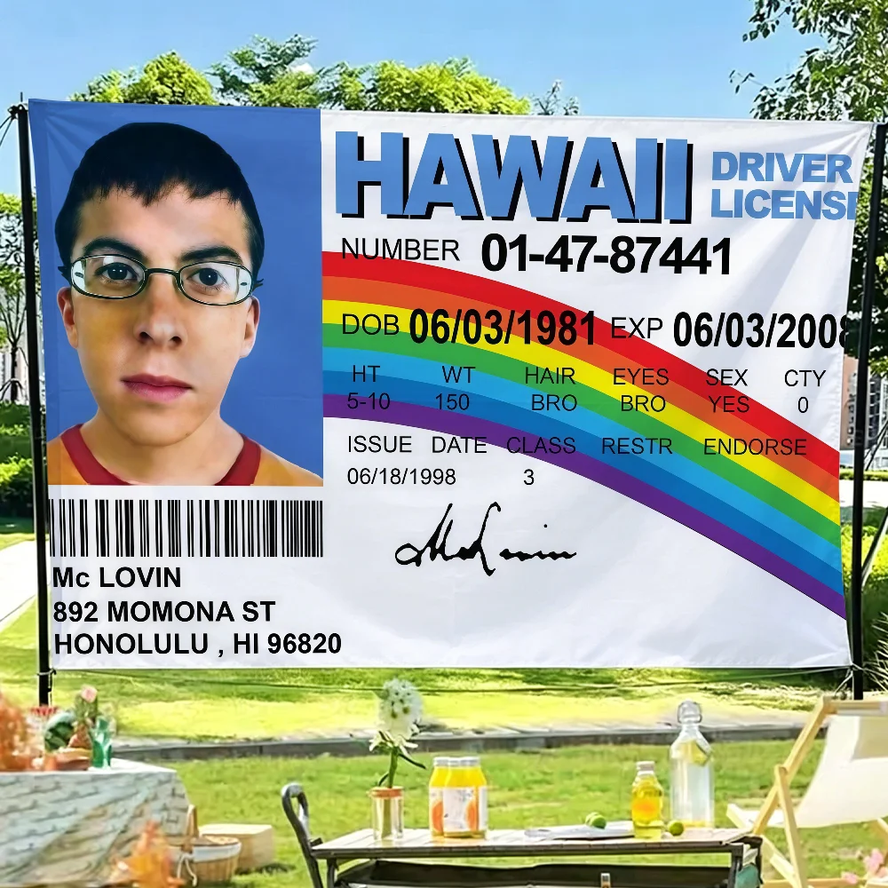 Funny McLovin ID Fake Driver License flag Tapestry Room Decoration Wall Tapestry Hanging Aesthetic Bedrooms Advertising Banner