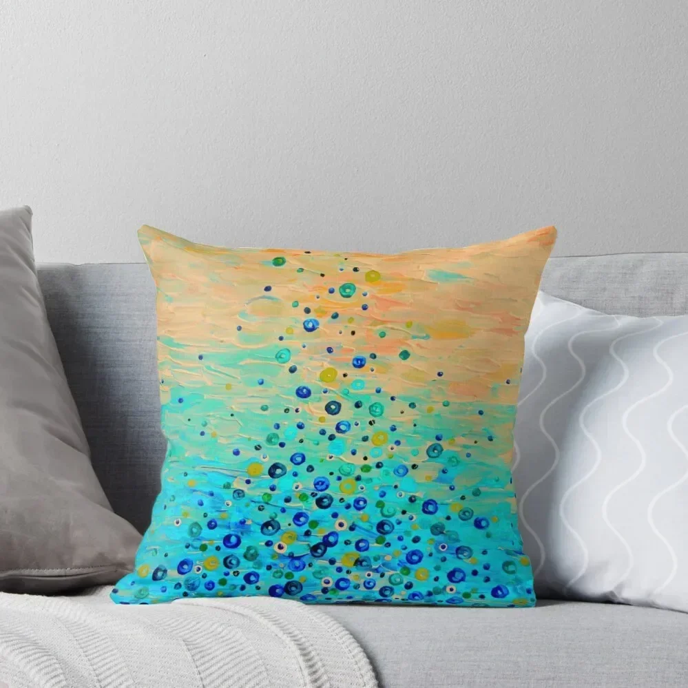 

WHAT GOES UP Cheerful Water Bubbles Abstract Aquatic Pattern Cute Turquoise Blue Circles Acrylic Painting Throw Pillow